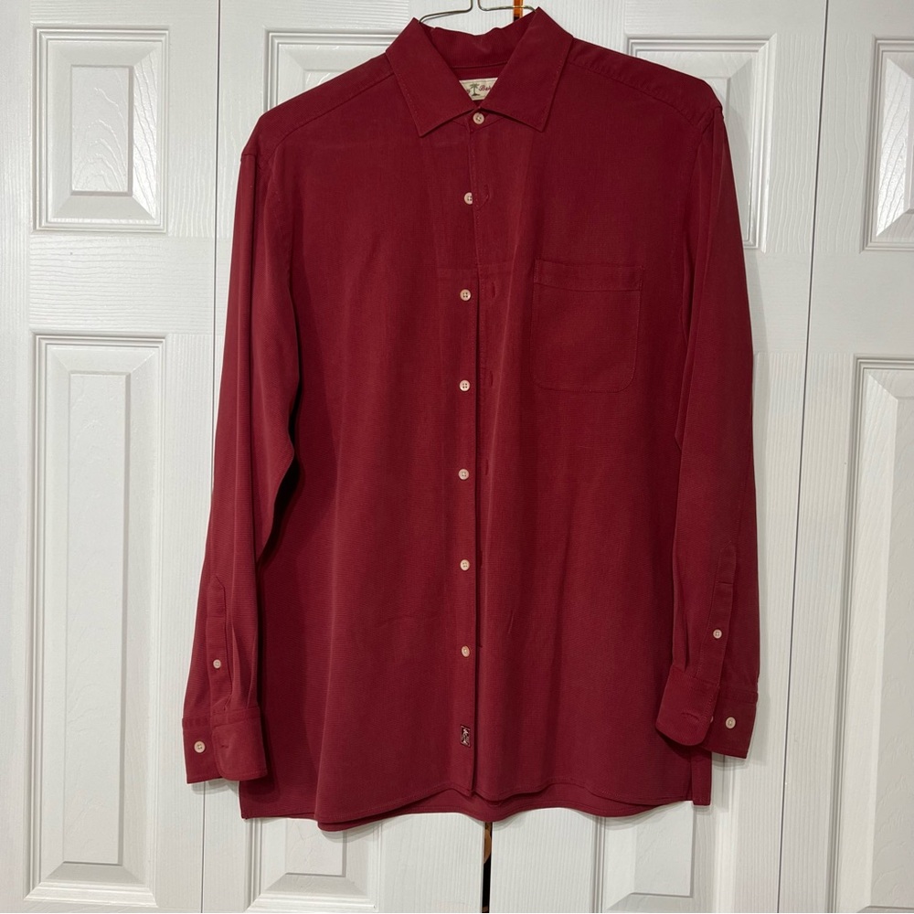 Tommy Bahama silk red Men M long sleeve button Shirt classic holiday preppy